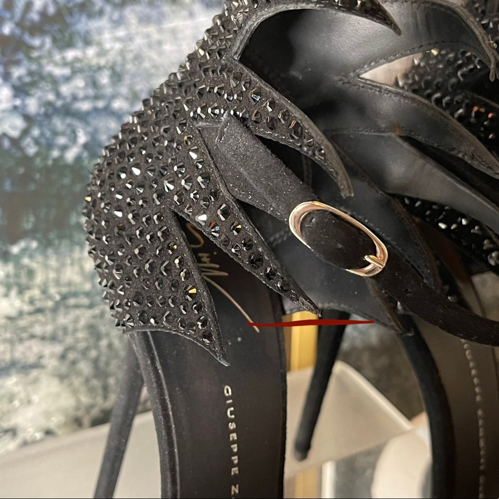 New Giuseppe Zanotti Swarovski 120mm Suede Sandals in Black Gothic Moody Witchy - Picture 17 of 17
